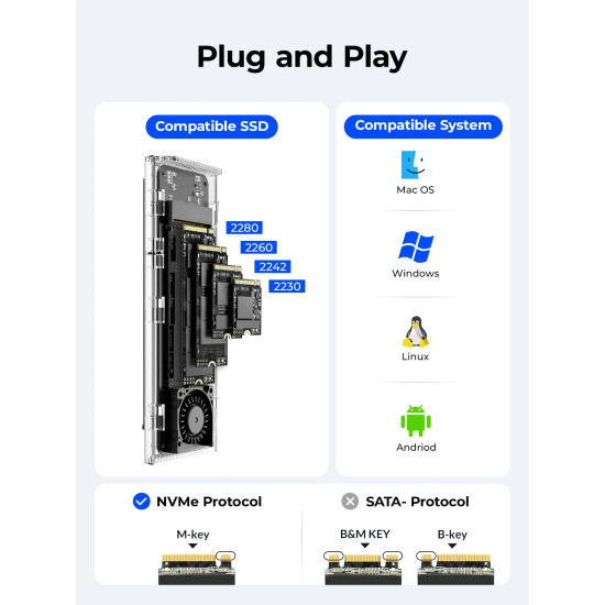 Външна кутия за диск Orico Storage - Case - M.2 NVMe M key - 40Gbps, USB-A/USB-C - TCM2-U4-BK-BP