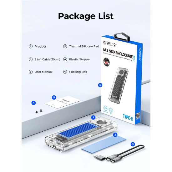 Външна кутия за диск Orico Storage - Case - M.2 NVMe M key - 40Gbps, USB-A/USB-C - TCM2-U4-BK-BP