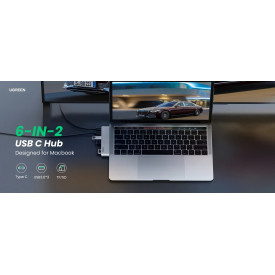 USB хъб Ugreen за Apple Macbook Pro/Air USB3.1 Type-C x 2 - USB3.0 x 2, SD/TF, Power Distribution CM251 - 60560