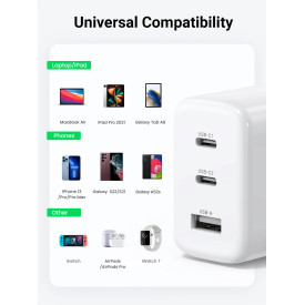 Зарядно Ugreen Charger Wall 65W GaN CD275, 1 x USB-A, 2 x Type-C - 90496