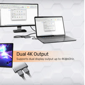 Адаптер Unitek USB-C M to DisplayPort x 2 F - 8K@30Hz, MST - V1404A