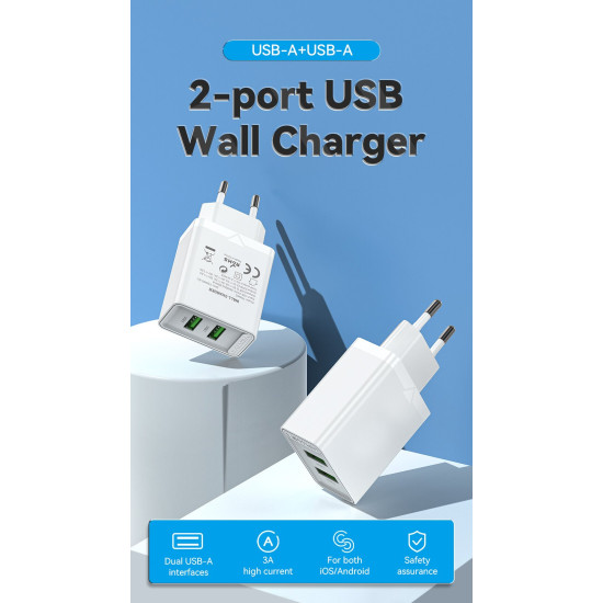 Зарядно Vention Fast Charger 2 x QC3.0 18W White - FBAW0