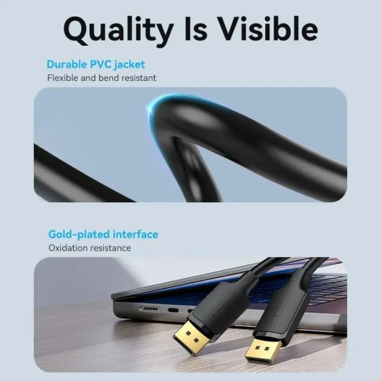 Display Port кабел Vention Cable - Display Port v1.2 DP M / M Black 4K 1.5M - HAKBG