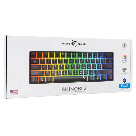 Клавиатура White Shark Gaming Mechanical Keyboard SHINOBI 2 - YUSYA 5P Blue Switches (English US), Black