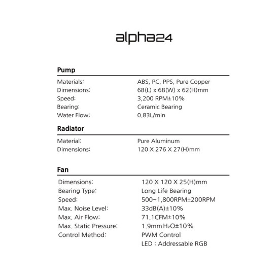Водно охлаждане Zalman Water Cooling ALPHA 24 WHITE - Addressable RGB - LGA1700/AM5