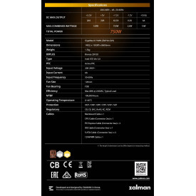 Захранване Zalman PSU GigaMax III ATX 3.0 750W Bronze - ZM750-GV3