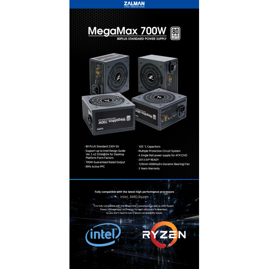 Захранване Zalman PSU MegaMax 700W 80+ ZM700-TXII