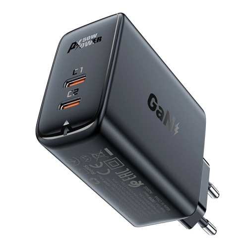 Зарядно Acefast Charger Wall GaN PD50W - A29 - USB-C x 2, Black