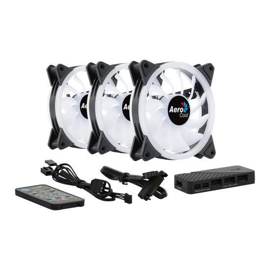 Комплект вентилатори AeroCool Fan Pack 3-in-1 3x120mm - DUO 12 Pro - Addressable RGB with Hub, Remote - ACF3-DU10227.11