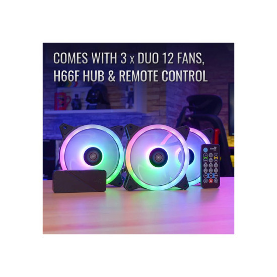 Комплект вентилатори AeroCool Fan Pack 3-in-1 3x120mm - DUO 12 Pro - Addressable RGB with Hub, Remote - ACF3-DU10227.11