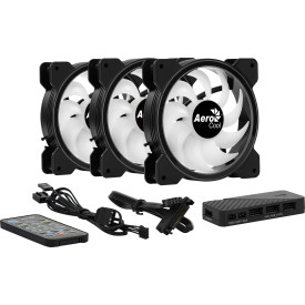 Комплект вентилатори AeroCool Fan Pack 3-in-1 3x120mm - Saturn 12F ARGB Pro - Addressable RGB with Hub, Remote - ACF3-ST10247.01