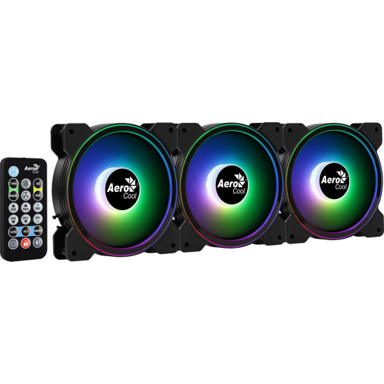 Комплект вентилатори AeroCool Fan Pack 3-in-1 3x120mm - Saturn 12F ARGB Pro - Addressable RGB with Hub, Remote - ACF3-ST10247.01