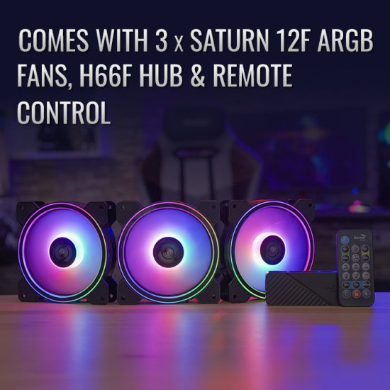 Комплект вентилатори AeroCool Fan Pack 3-in-1 3x120mm - Saturn 12F ARGB Pro - Addressable RGB with Hub, Remote - ACF3-ST10247.01