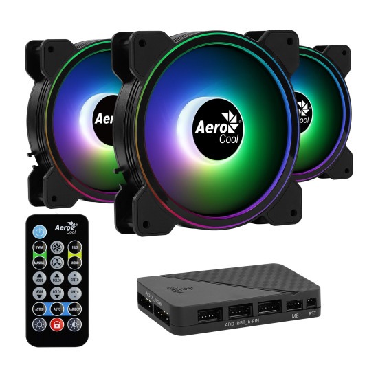 Комплект вентилатори AeroCool Fan Pack 3-in-1 3x120mm - Saturn 12F ARGB Pro - Addressable RGB with Hub, Remote - ACF3-ST10247.01