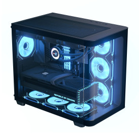 Кутия за компютър AeroCool P500C, Mid-Tower, Dual Chamber, 4 ARGB, ATX, Micro-ATX, Mini-ITX, Black