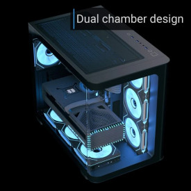 Кутия за компютър AeroCool P500C, Mid-Tower, Dual Chamber, 4 ARGB, ATX, Micro-ATX, Mini-ITX, Black