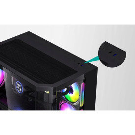 Кутия за компютър Aigo MATX FT418, 6 x 120 mm ARGB fans, Transparent side panel, Black