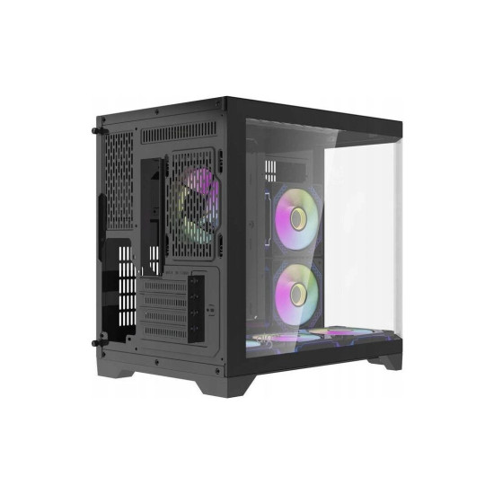 Кутия за компютър Aigo MATX FT418, 6 x 120 mm ARGB fans, Transparent side panel, Black