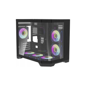 Кутия за компютър Aigo MATX FT418, 6 x 120 mm ARGB fans, Transparent side panel, Black