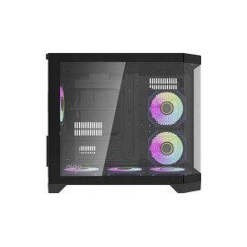 Кутия за компютър Aigo MATX FT418, 6 x 120 mm ARGB fans, Transparent side panel, Black