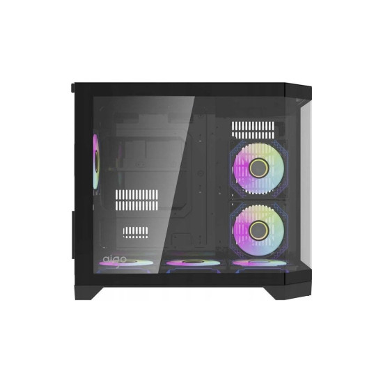 Кутия за компютър Aigo MATX FT418, 6 x 120 mm ARGB fans, Transparent side panel, Black