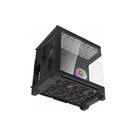 Кутия за компютър Aigo MATX FT418, 6 x 120 mm ARGB fans, Transparent side panel, Black
