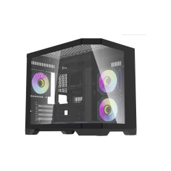 Кутия за компютър Aigo MATX FT418, 6 x 120 mm ARGB fans, Transparent side panel, Black