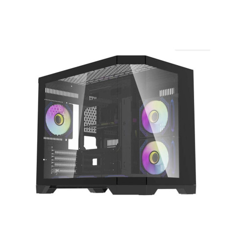 Кутия за компютър Aigo MATX FT418, 6 x 120 mm ARGB fans, Transparent side panel, Black