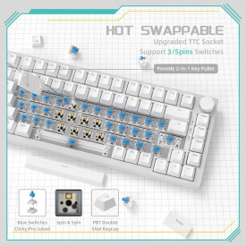 Клавиатура Ajazz Gaming Mechanical Keyboard AK820 - Blue Switches [Tactile] (English US), White, Blue Light