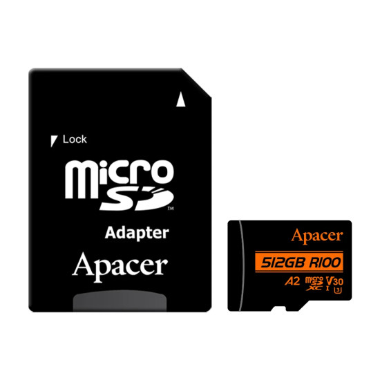 Карта памет Apacer microSDXC 64GB UHS-I U3 V30 A2, Adapter - AP64GMCSX10U8-R