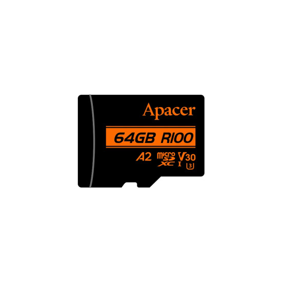 Карта памет Apacer microSDXC 64GB UHS-I U3 V30 A2, Adapter - AP64GMCSX10U8-R