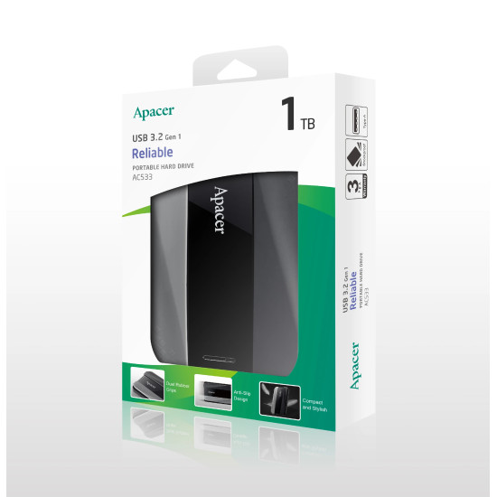 Външен хард диск Apacer AC533 1TB USB 3.2 Gen 1, Black