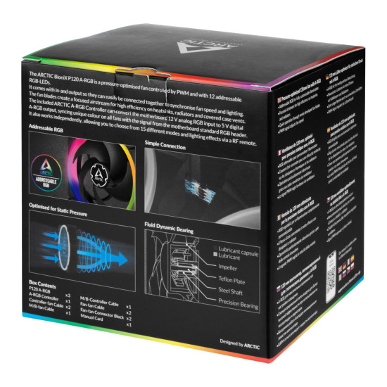 Комплект вентилатори Arctic Fan SET 3x120mm - BioniX P120 A-RGB Bundle with controller/remote