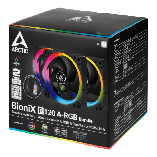 Комплект вентилатори Arctic Fan SET 3x120mm - BioniX P120 A-RGB Bundle with controller/remote