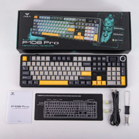 Безжична клавиатура Aula Wireless Gaming Mechanical Keyboard F108 PRO - Volcanic Switch [Linear] (English US), Black, Gray