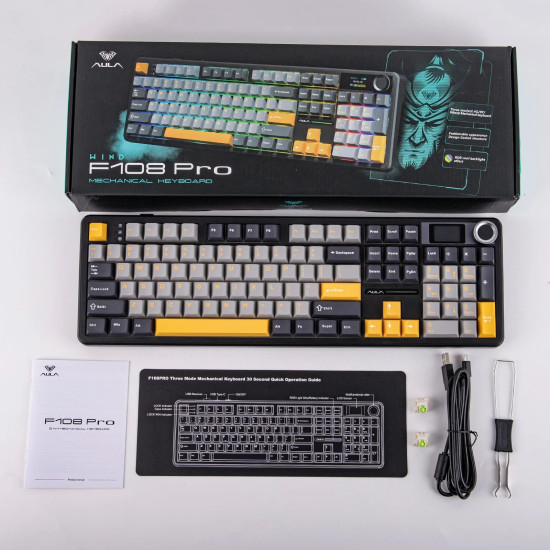 Безжична клавиатура Aula Wireless Gaming Mechanical Keyboard F108 PRO - Volcanic Switch [Linear] (English US), Black, Gray