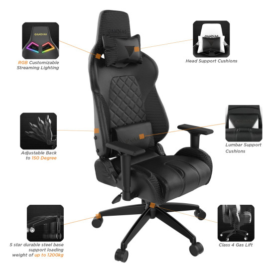 Геймърски стол Gamdias Gaming Chair - ACHILLES E1-L Black RGB