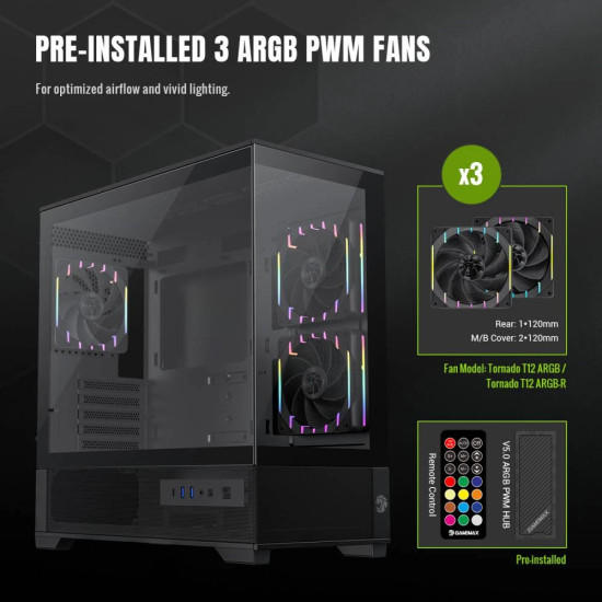 Кутия за компютър Gamemax Case EATX - Vista 2 MB - 3 x 120 mm Addressable RGB