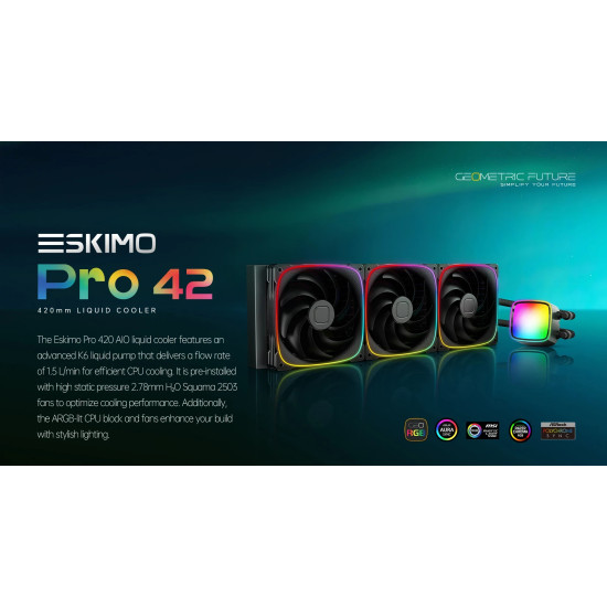 Водно охлаждане Geometric Future Water Cooling - Eskimo Pro 420 White - Addressable RGB, LGA1851/AM5