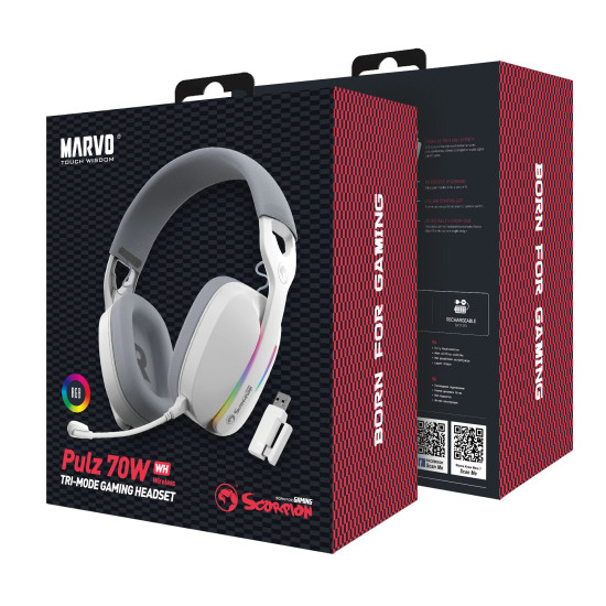 Безжични слушалки Marvo Gaming Headphones Pulz 70W WH - Bluetooth, 2.4G - MARVO-HG9086W-WH