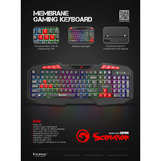 Клавиатура Marvo Gaming Keyboard 112 keys - K602 - Rainbow backlight