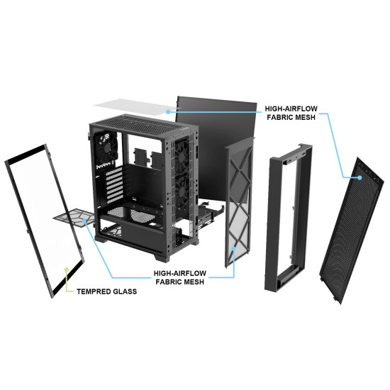 Кутия за компютър Montech AIR 1000 LITE, Mid-tower Case, TG, 3x120mm Fans, Black