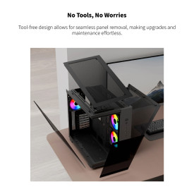 Кутия за компютър Montech KING 65 Pro, Dual Chamber Mid-tower Case, 3 ARGB Fans, Black