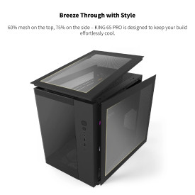 Кутия за компютър Montech KING 65 Pro, Dual Chamber Mid-tower Case, 3 ARGB Fans, Black