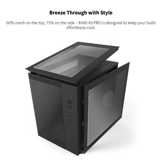 Кутия за компютър Montech KING 65 Pro, Dual Chamber Mid-tower Case, 3 ARGB Fans, Black