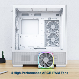 Кутия за компютър Montech SKY TWO, Mid-tower Case, TG, 4x120mm ARGB Fans, White