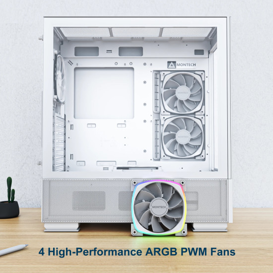 Кутия за компютър Montech SKY TWO, Mid-tower Case, TG, 4x120mm ARGB Fans, White