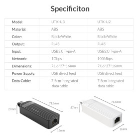 Адаптер Orico USB3.0 to LAN Gigabit 1000Mbps black - UTK-U3