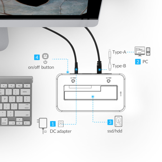 Докинг станция Orico Storage - HDD/SSD Dock - 2.5 and 3.5 inch USB3.0 - 6619US3