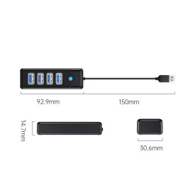 USB хъб Orico HUB USB3.0 4 port Black - PW4U-U3-015-BK
